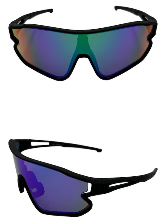 V-store Unisex Sunglasses with Black Plastic Frame and Purple Mirror Lens 9802-03