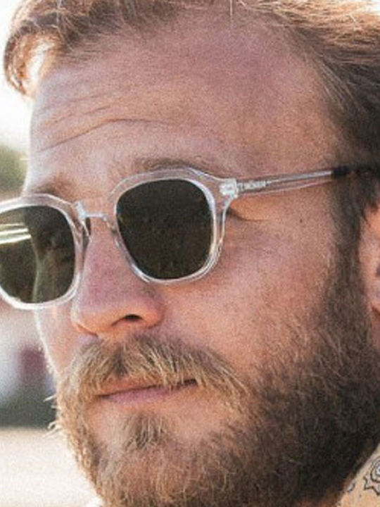 Moken Unisex Sonnenbrille mit Transparent Kunststoff Gestell und Grün Polarisiert Linse MKNF03-CRST-TORT-GRN
