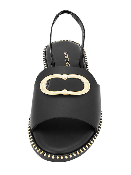 Nord Leather Women's Flat Sandals in Black Color