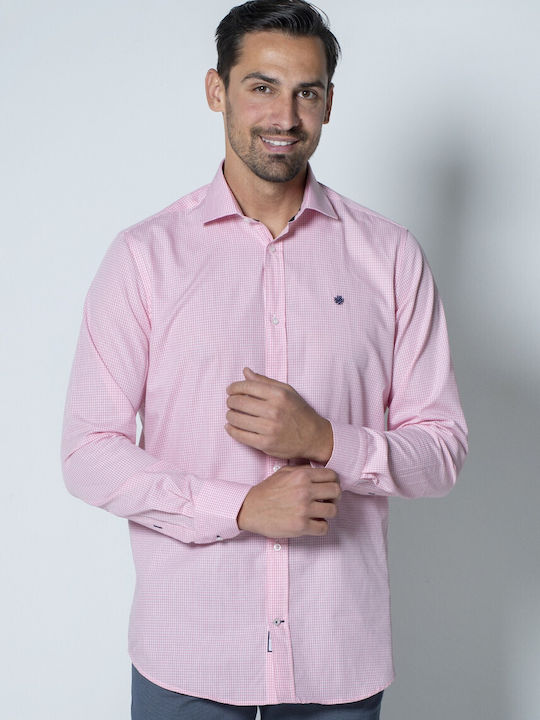 Dors Men's Shirt Cotton Checked Pink