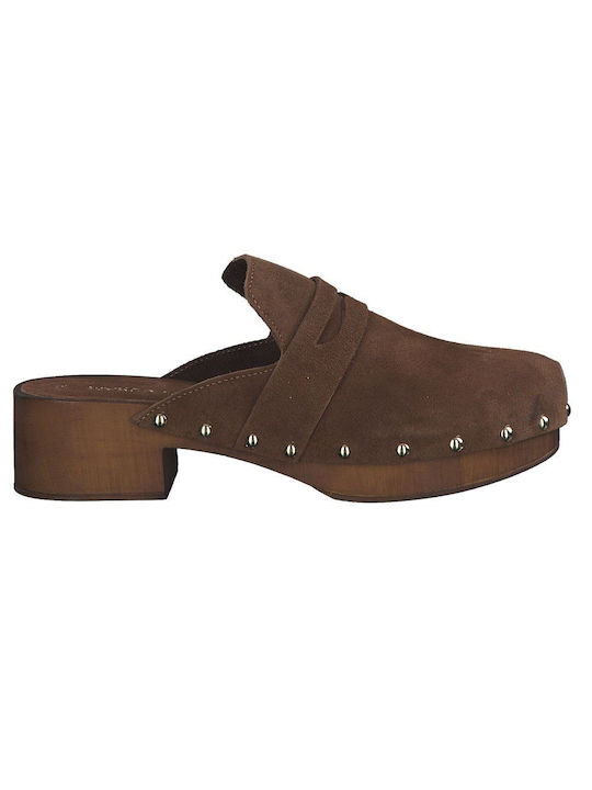Marco Tozzi Heel Leather Mules Tabac Brown