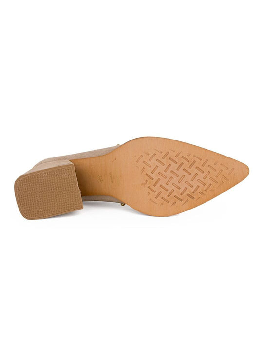 Iathens Suede Mules με Τακούνι σε Μπεζ Χρώμα