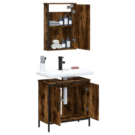 vidaXL Πάγκος με Νιπτήρα & Καθρέπτη Μ42xΒ12xΥ60cm Καπνιστή Δρυς