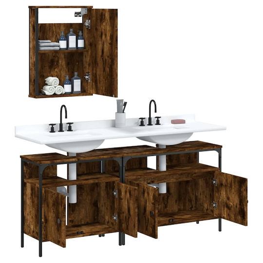 vidaXL Waschtisch mit Waschbecken & Spiegel L42xB12xH60cm Smoky Oak