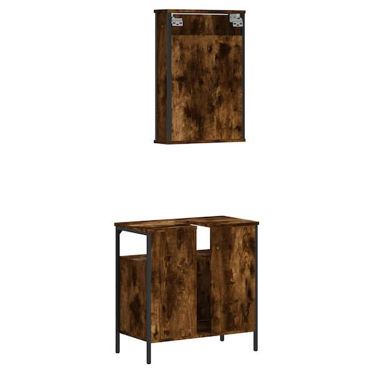 vidaXL Πάγκος με Νιπτήρα & Καθρέπτη Μ42xΒ12xΥ60cm Καπνιστή Δρυς