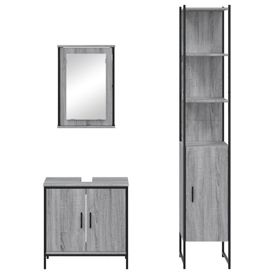 vidaXL Πάγκος με Νιπτήρα, Καθρέπτη & Στήλη Μ42xΒ12xΥ60cm Γκρι