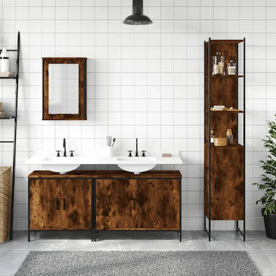 vidaXL Bank mit Waschbecken, Spiegel und Säule L42xB12xH60cm Smoky Oak