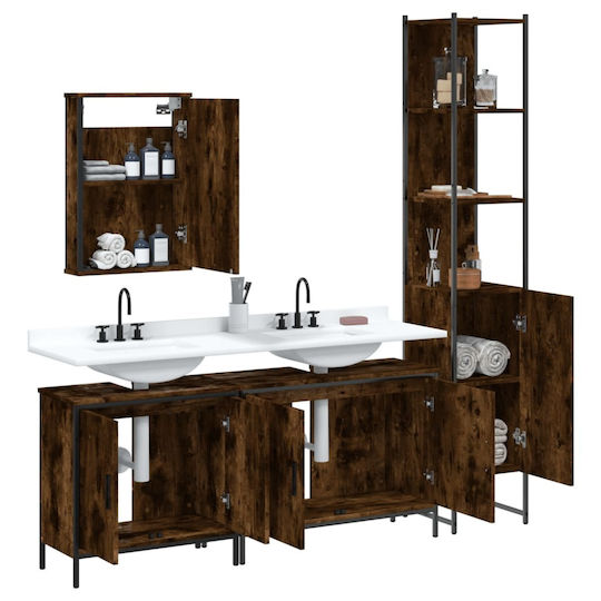 vidaXL Waschtisch mit Waschbecken, Spiegel & Säule L42xB12xH60cm Smoky Oak