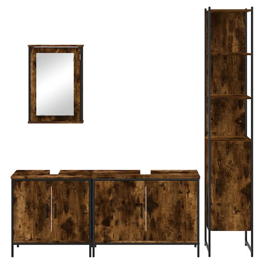 vidaXL Waschtisch mit Waschbecken, Spiegel & Säule L42xB12xH60cm Smoky Oak
