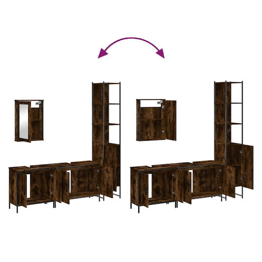 vidaXL Waschtisch mit Waschbecken, Spiegel & Säule L42xB12xH60cm Smoky Oak