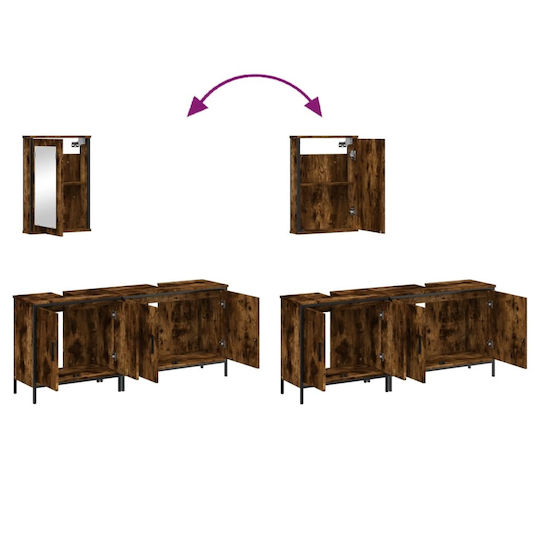 vidaXL Πάγκος με Νιπτήρα & Καθρέπτη Μ42xΒ12xΥ60cm Καπνιστή Δρυς