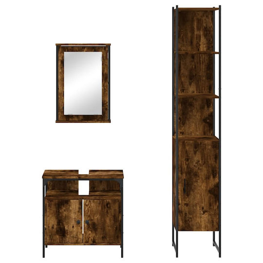 vidaXL Waschtisch mit Waschbecken, Spiegel & Säule L42xB12xH60cm Smoky Oak