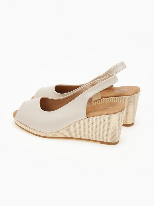 Peep Toe Platforms with Rope Look Sole Beige