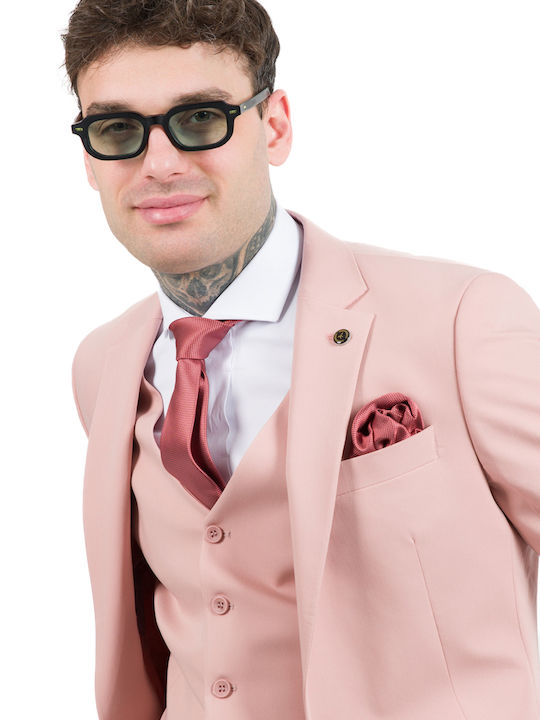 Men's Suit with Vest Pink