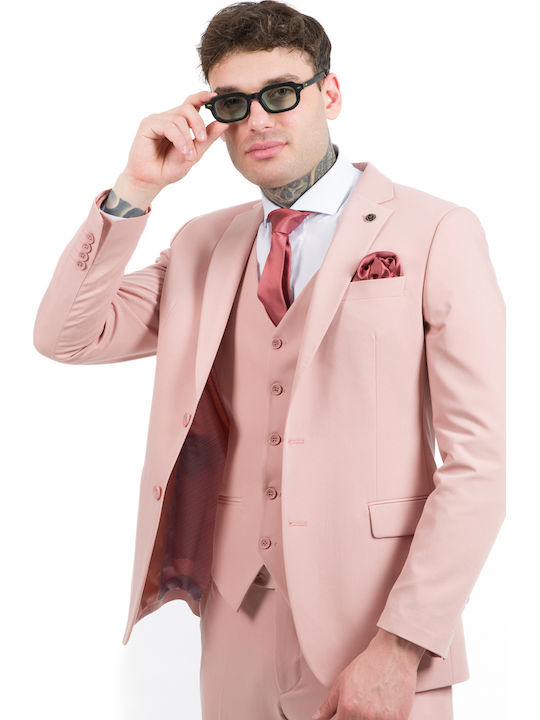 Men's Suit with Vest Pink