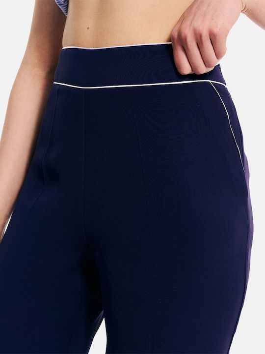 Women's High-waisted Fabric Trousers Straight Line Darkblue