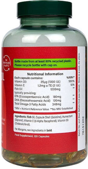 Holland & Barrett Omega 3 Fish Oil & Vitamin D3 Рибено масло 1200мг 120 капси