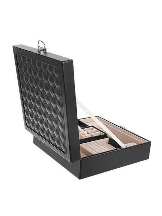 Jewellery Box from Faux Leather with Mirror Black 25.5x25.5x9cm