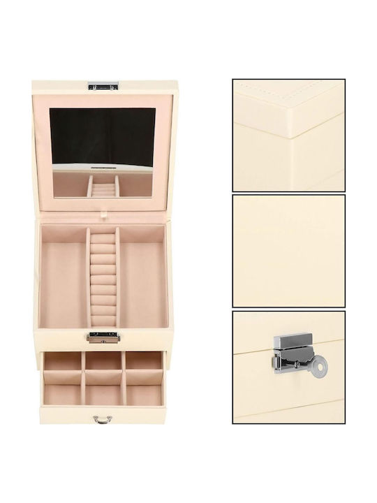 Springos Кадифена Кутия За Бижута С Огледало Розова 16x16x11см