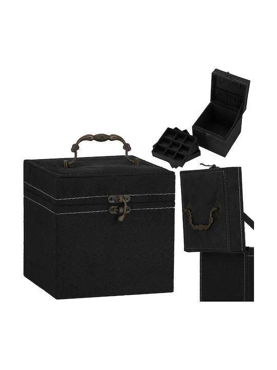 Springos Casetă Pentru Bijuterii Din Catifea Neagră 12x12x12cm