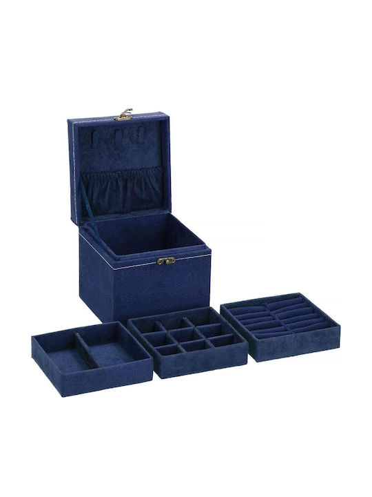 Springos Samt Schmuckkästchen Blau 12x12x12cm