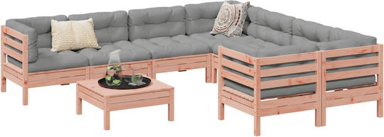 Garten- und Outdoor-Möbelsets Wohnzimmer Typsatz 9 Stück Massiv Pseudo-Tschuga Eiche mit Kissen