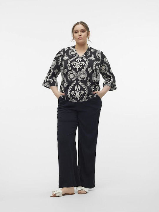 Curve Damen Hoch tailliert Stoff Hose in Lockerer Passform Schwarz