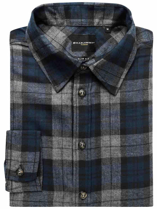 Long Sleeve Checked Blue Shirt
