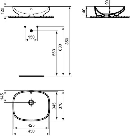Ideal Standard Countertop Sink Porcelain 45x37x12cm White