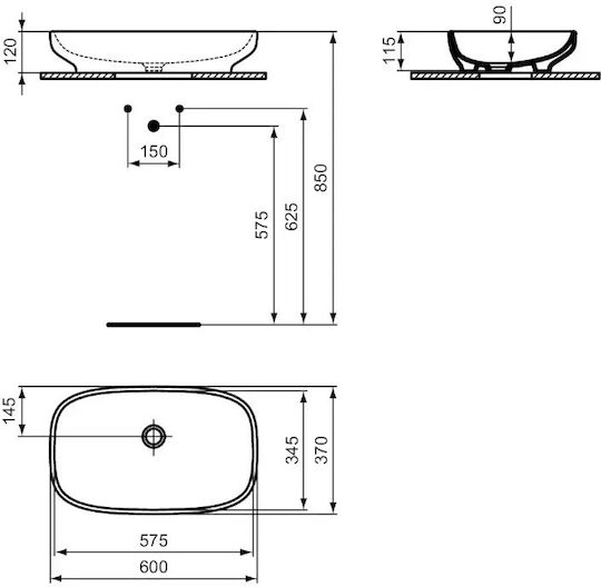 Ideal Standard Επικαθήμενος Νιπτήρας Πορσελάνης 60x37x12cm Λευκός