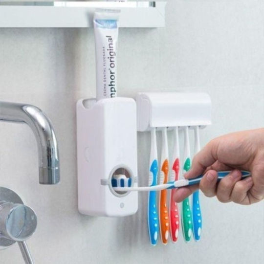 Baza de susținere a periuței de dinți cu Dozator Automat de Pastă de Dinti Plastic Albă