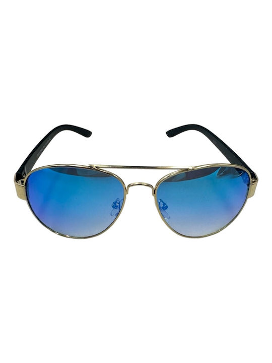 V-store Sunglasses with Gold Metal Frame and Blue Gradient Lens 5079-03