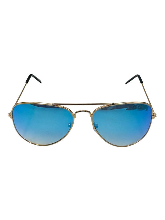 V-store Men's Sunglasses with Gold Metal Frame and Blue Lens 3025-02