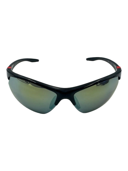 V-store Sunglasses with Black Plastic Frame and Green Mirror Lens 9902-03