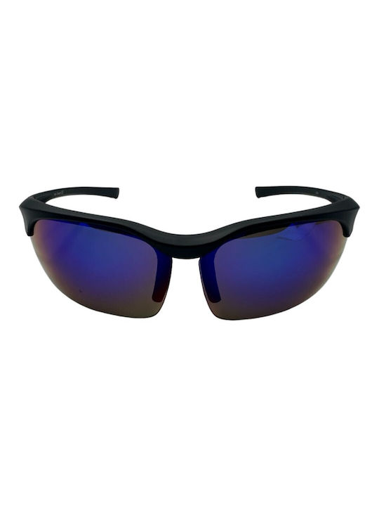 V-store Sunglasses with Black Plastic Frame and Blue Mirror Lens 1288-01