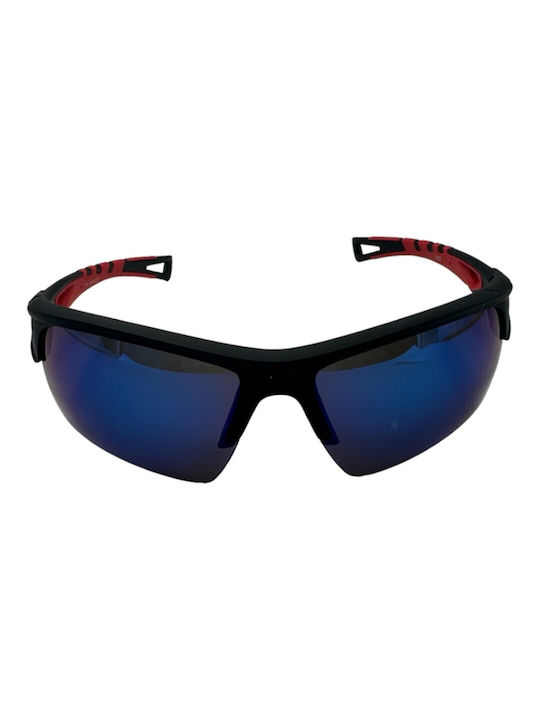 V-store Sunglasses with Black Plastic Frame and Blue Mirror Lens 5366-01