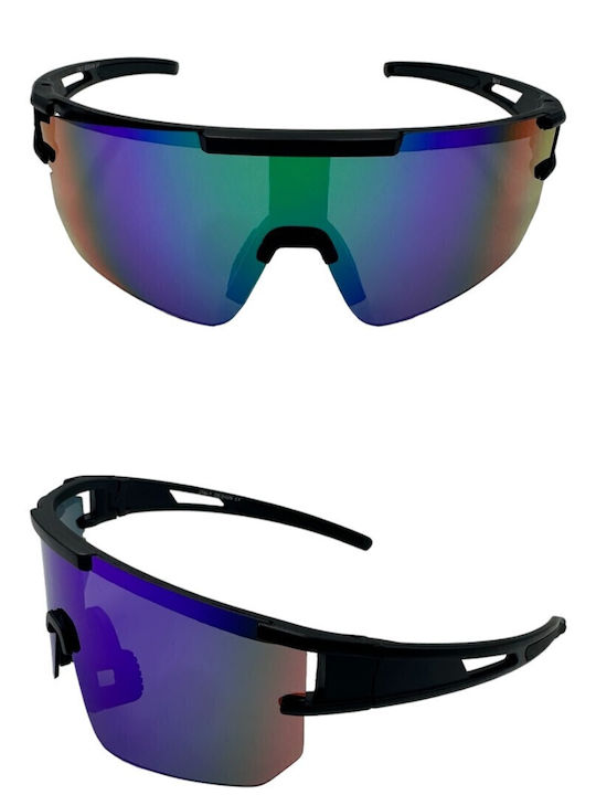V-store Unisex Sunglasses with Black Plastic Frame and Purple Mirror Lens 9819-03