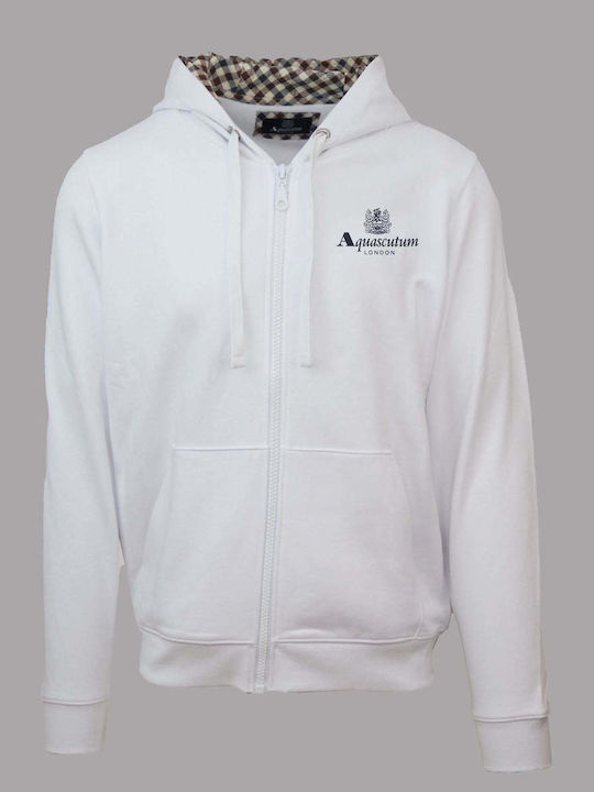 Aquascutum Men's Sweatshirt Jacket with Hood and Pockets White