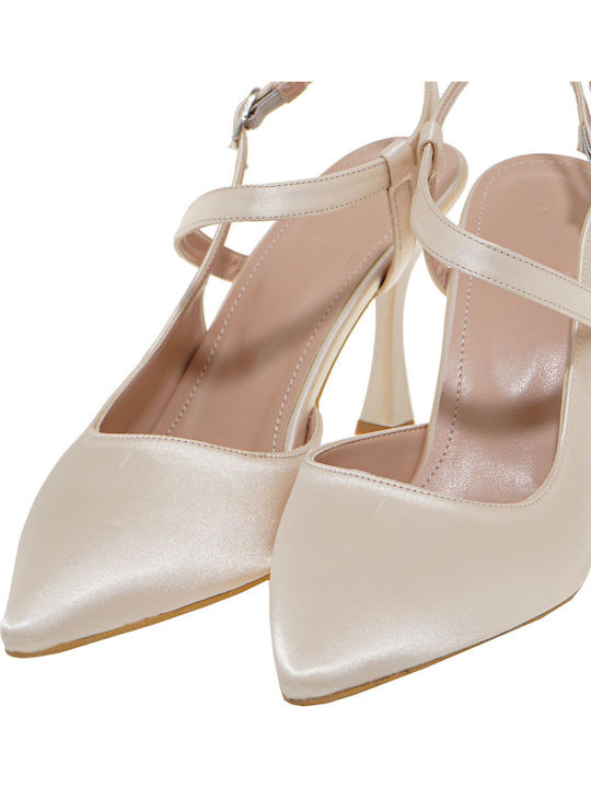 Satin Pumps mit Hochem Absatz Beige