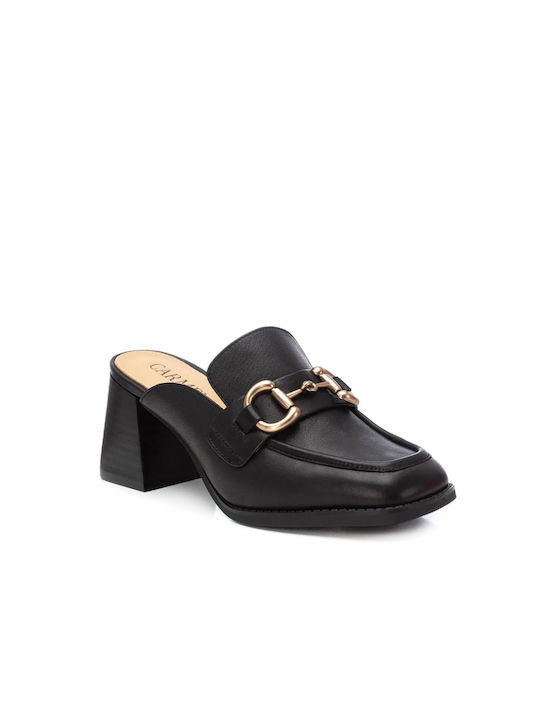 Carmela Footwear Δερμάτινα Mules με Τακούνι σε Μαύρο Χρώμα