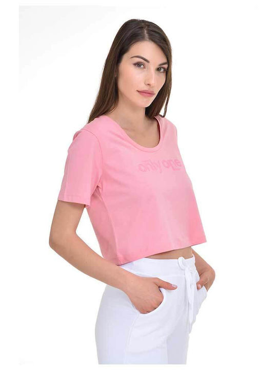 Target pentru Femei Crop Top din Bumbac cu Mâneci Scurte Roz