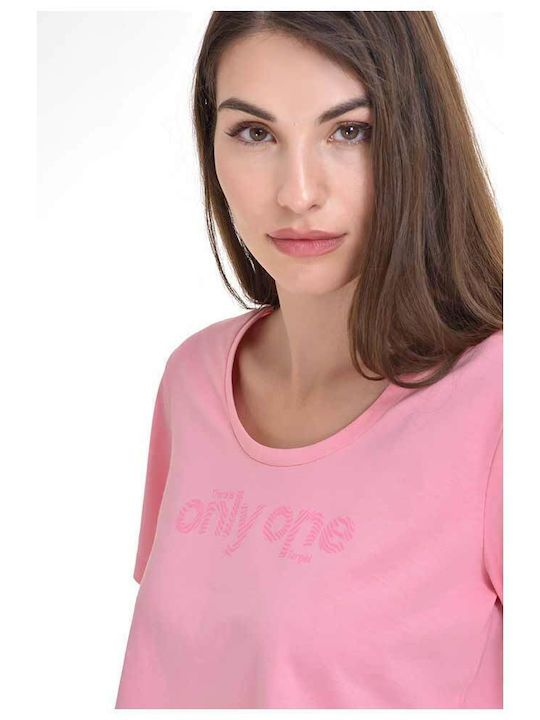 Women's Summer Cropped Cotton Short Sleeve Pink Top