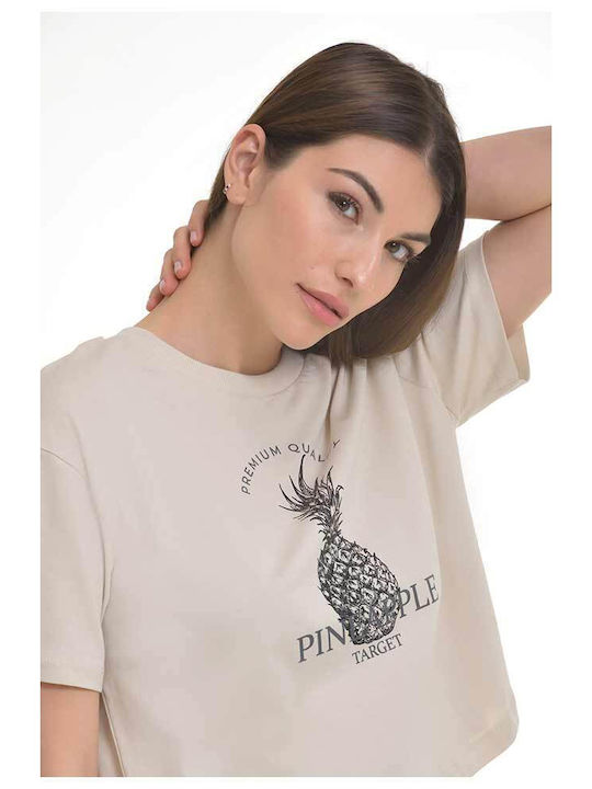 Damen Crop-Top aus Baumwolle, Kurzärmelig, Pineapple