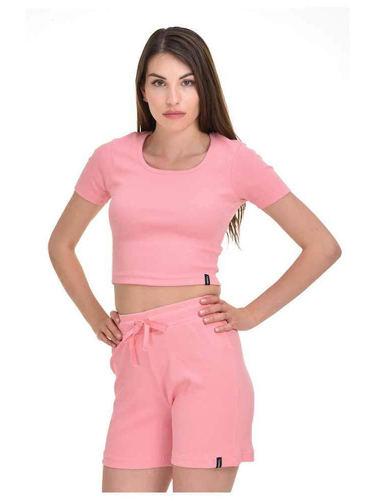 Women's Athletic Crop Top Short Sleeve Pink