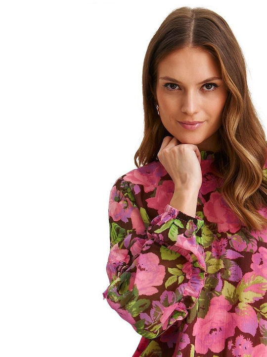 Top Secret Women's Blouse Long Sleeve Floral Pink