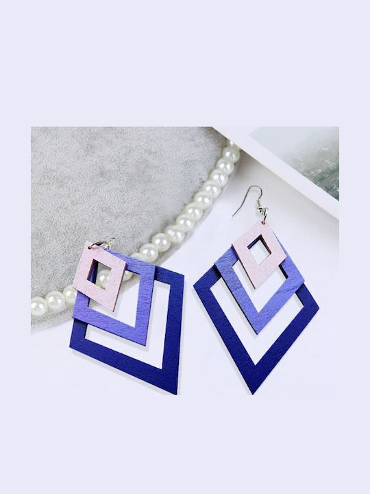 Wooden Geometric Earrings 3 Diamonds Purple 11 X 6 Cm