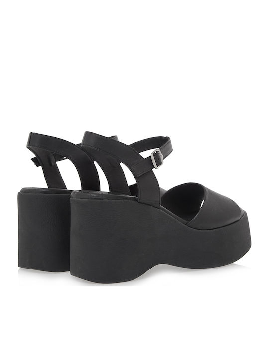 Women's Leather Platform Shoes Black