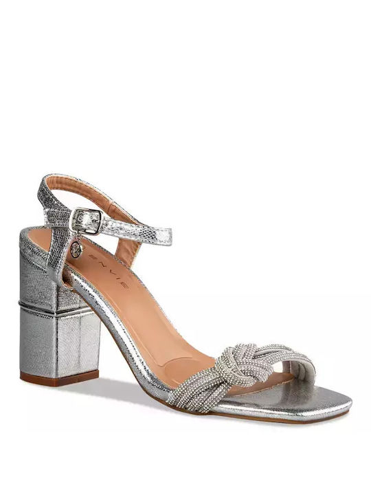 Envie Shoes Leather Women's Sandals with Strass Silver