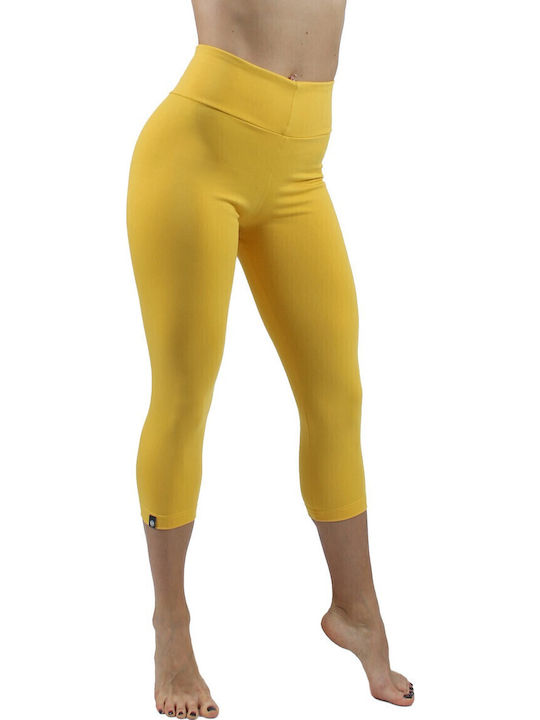 Women's Capri Training Legging High Waisted & Push Up Yellow