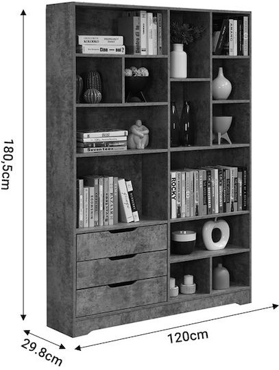 Βιβλιοθήκη Lucinda Γκρι Oak 120x29.8x180.5εκ.